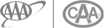 The image shows two logos: on the left, an "AAA" logo with an orbit around it, and on the right, a "CAA" logo inside a circle.