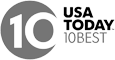 This image is of a logo featuring "10Best" and "USA TODAY" text alongside the number 10 within a circular shape at the left.